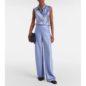 Vince Womens Light Blue Satin Wide Leg Elastic Waist Pants Large